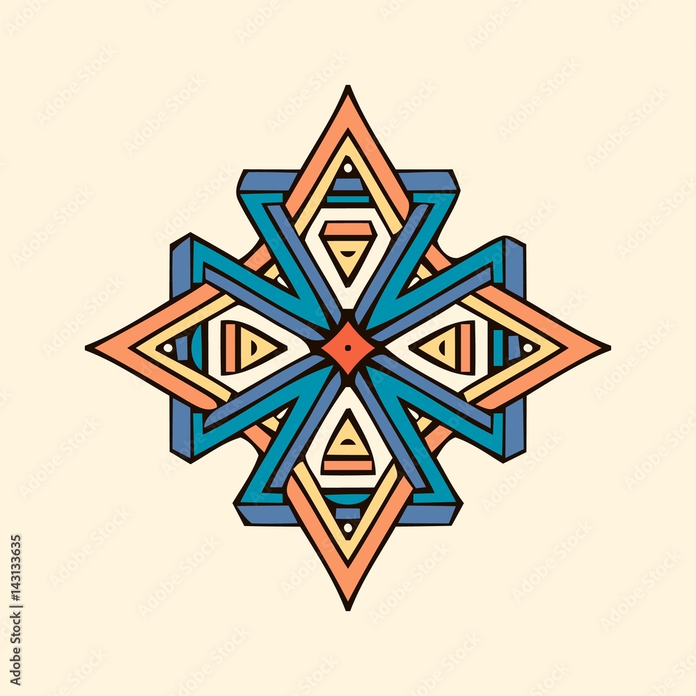 Poster abstract geometric pattern element on an colored decoration of intertwined lines in the shape a circ