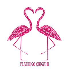 Coppia di fenicotteri rosa, fenicottero geometrico, composizione di polygoni rosa sullo sfondo bianco
