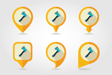 Axe, ax, hatchet flat vector pin map icon