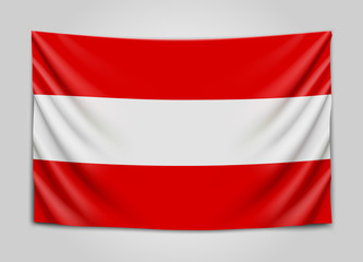 Hanging flag of Austria. Republic of Austria. National flag concept.