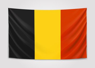 Hanging flag of Belgium. Kingdom of Belgium. National flag concept.