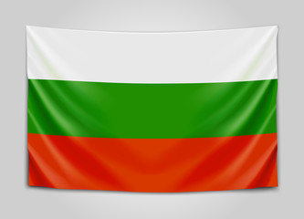 Hanging flag of Bulgaria. Republic of Bulgaria. National flag concept.