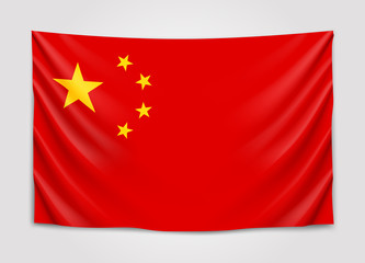 Hanging flag of China. People Republic of China. National flag concept.