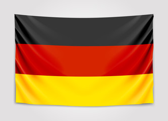 Hanging flag of Germany. Federal Republic of Germany. National flag concept.