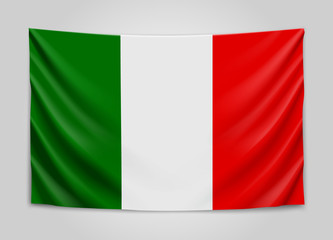 Hanging flag of Italy. Italian Republic. National flag concept.