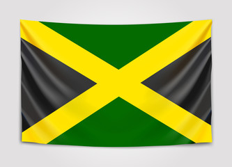 Hanging flag of Jamaica. Jamaica. National flag concept.