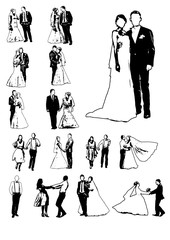 Silhouette wedding bridegroom bride embrace vector