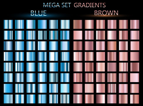 Set of blue and brown gradients.Metallic squares collection,Vector illustration.