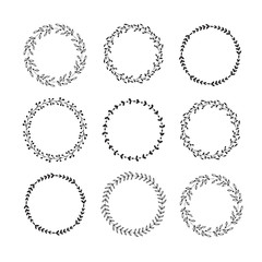 Hand drawn set of floral wreaths