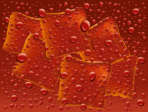 dark red water with drops and ice cubes background