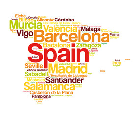 Fototapeta premium List of cities and towns in SPAIN, map word cloud collage, business and travel concept background