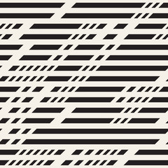 Black and White Irregular Dashed Lines Pattern. Abstract Vector Seamless Background