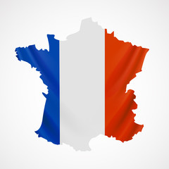 Hanging France flag in form of map. French Republic. French national flag concept.