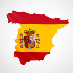 Hanging Spain flag in form of map. Kingdom of Spain. National flag concept.