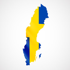 Obraz premium Hanging Sweden flag in form of map. Kingdom of Sweden. National flag concept.