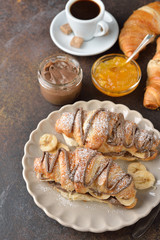 Croissant with banana and chocolate