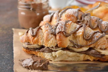 Croissant with banana and chocolate