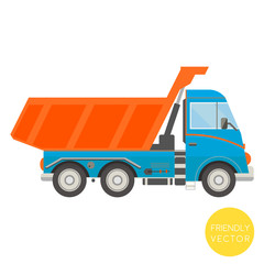 Fototapeta premium Cartoon transport. Dump truck vector illustration. View from side.