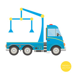 Cartoon transport. Tow truck vector illustration. View from side.