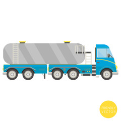 Cartoon transport. Tank truck vector illustration. View from side.