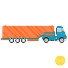 Cartoon transport. Semi-trailer truck vector illustration. View from side.