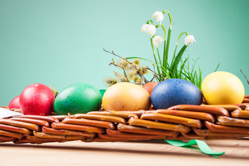 Easter colored eggs and Easter Caroling
