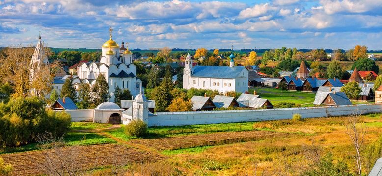 Panorama of Intercession (Pokrovsky) Monastery in Suzdal.The Golden Ring of Russia.