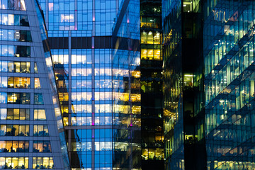 Modern office building at night