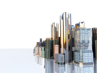 panorama cityscape modern high-rise buildings panorama of the central part of the city 3d rendering on white