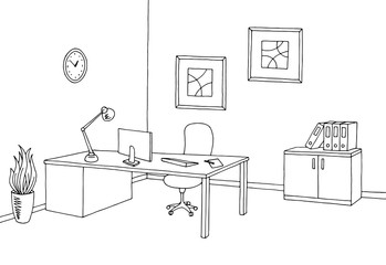 Office graphic black white interior sketch illustration vector