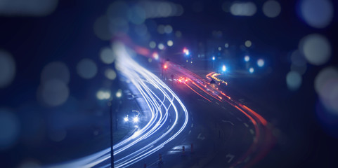 night traffic in the city, light trace from traffic 