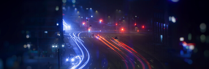 night traffic in the city, light trace from traffic 