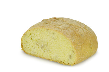 Round Loaf of bread (Ciabatta) Sliced isolated on white background