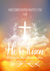 He is risen, vector Easter religious poster template