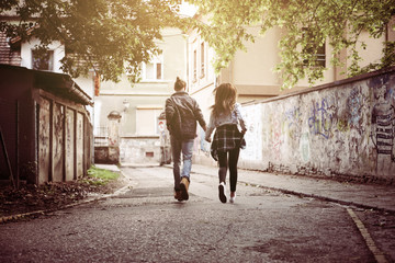 Couple running outdoor.