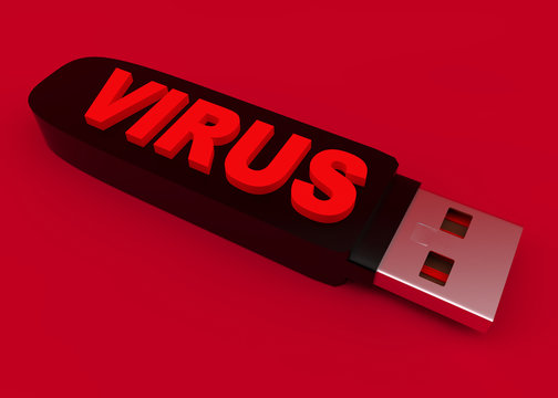 Computer virus on USB device 3D rendering