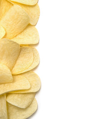 Potato chips isolated white background.
