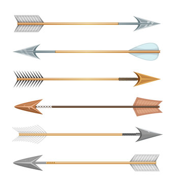 Cartoon Wood, Metal And Stone Arrows For Bow