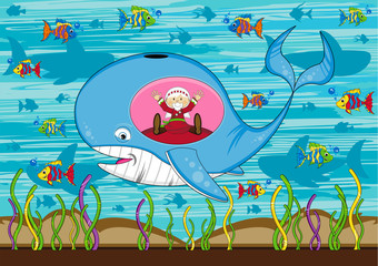Cartoon Jonah and the Whale Bible Illustration