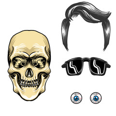 skull head with separated accessoriees pack  for logo symbol and mascot