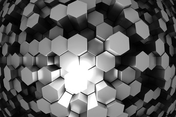 design element. 3D illustration. rendering. abstract hexagon black and white  background