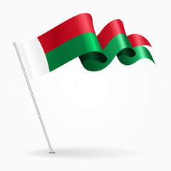 Madagascar pin wavy flag. Vector illustration.