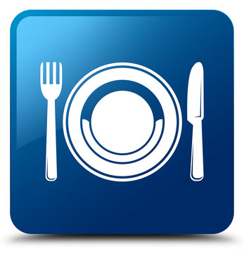 Food Plate Icon Blue Square Button