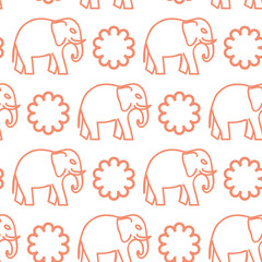 Seamless pattern with elephants and flowers. Background for textile, baby shower, greeting card, wrapping. Floral ornament.