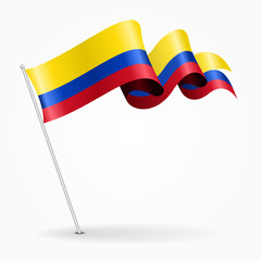 Colombian pin wavy flag. Vector illustration.