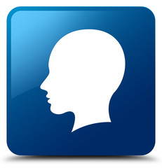 Head female face icon blue square button