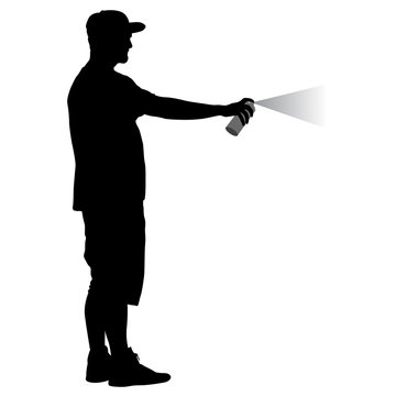 recommend clip art: Silhouette man holding a spray on a white background. Vector illustration