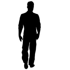 Black silhouette man standing, people on white background