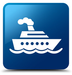 Cruise ship icon blue square button