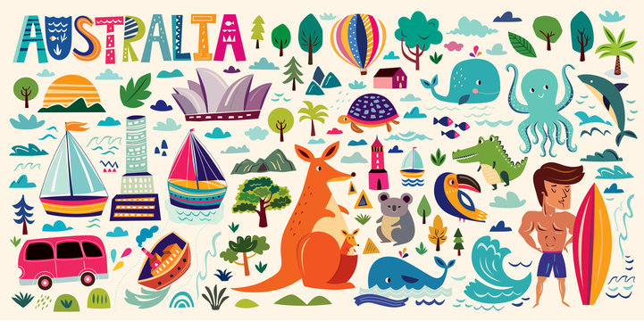 Illustration with Australian symbols. 